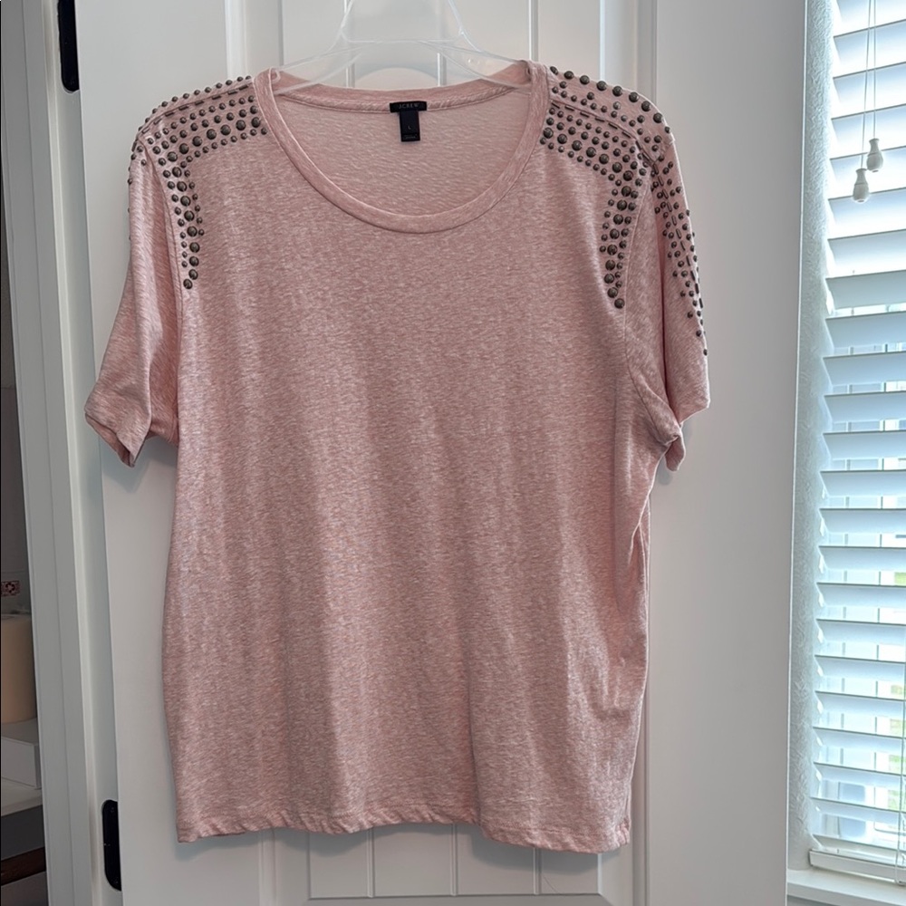 J. Crew Pink Embellished Short Sleeve Tee